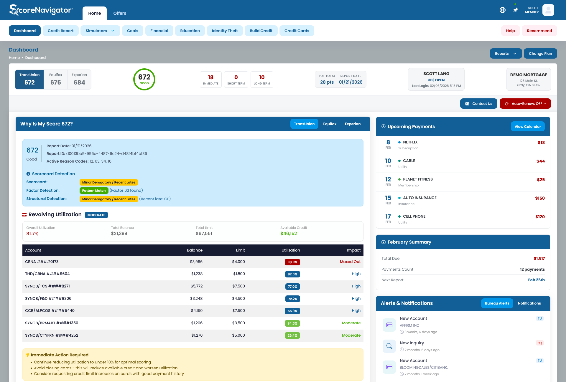 ScoreNavigator dashboard powered by CredLogix